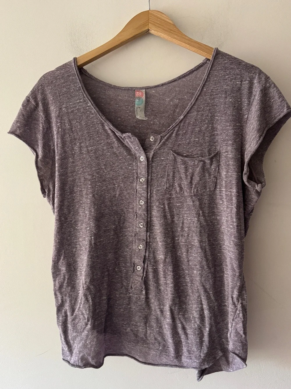 Free People Beach Heathered Purple Henley Short Sleeve Tee